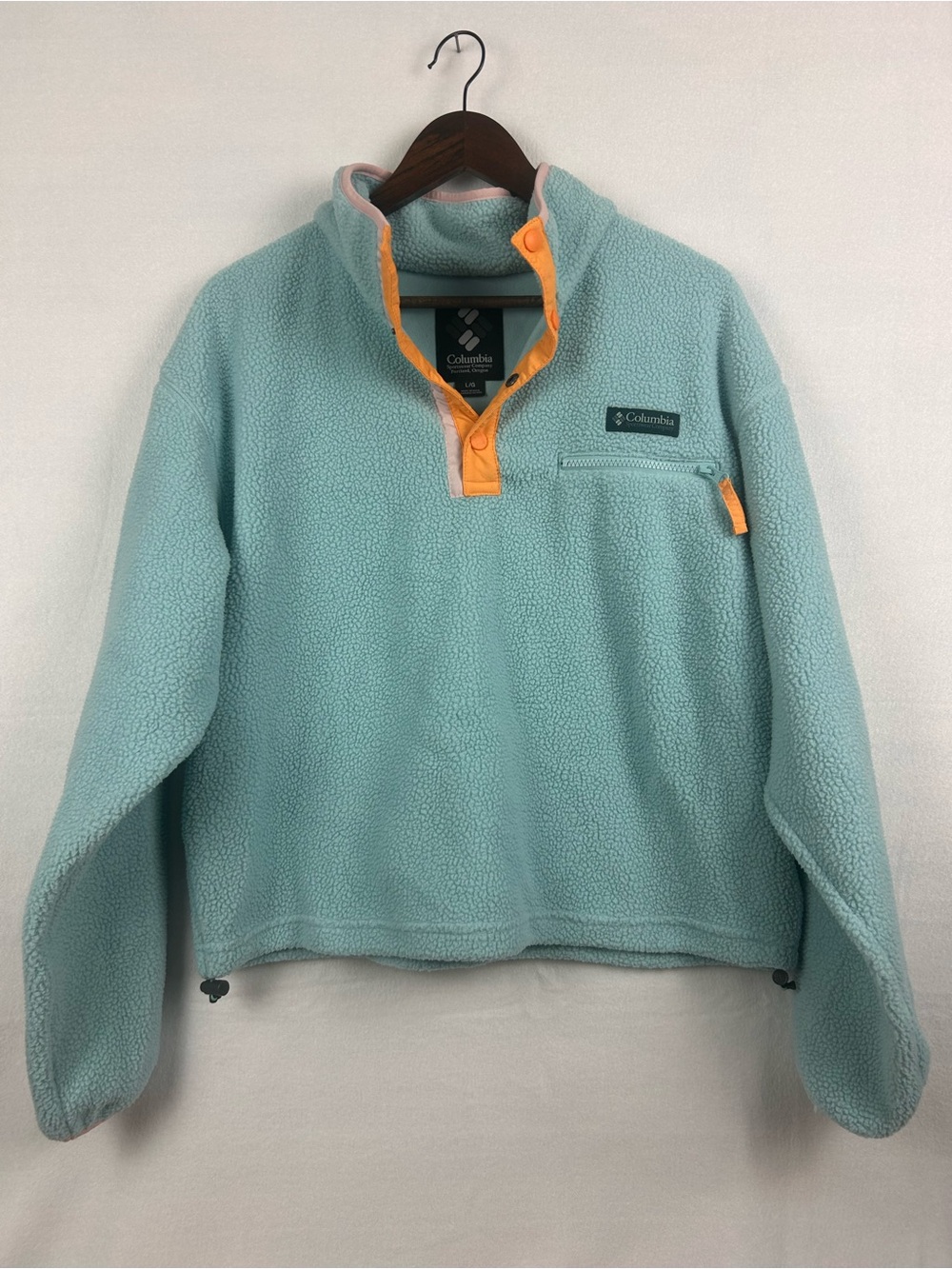 Columbia Women’s Cropped Fleece Pullover Aqua Orange Pink Large